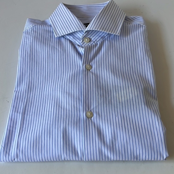 Boss Hugo Boss Dress Shirt Sharp Fit Blue White Stripe 15 32/33 New - Picture 10 of 12